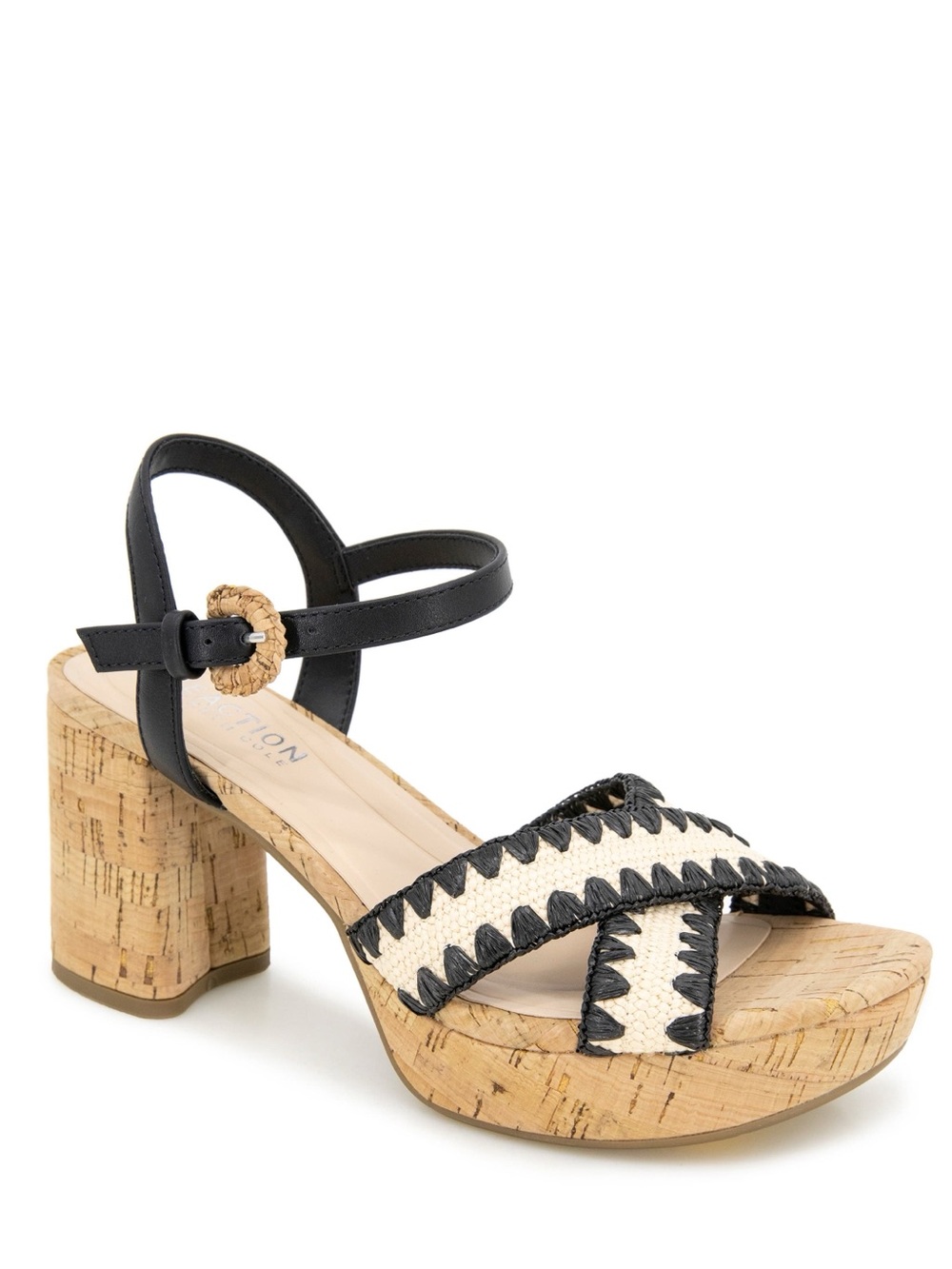 Kenneth Cole Reaction Black and Natural Cork Platform Sandal